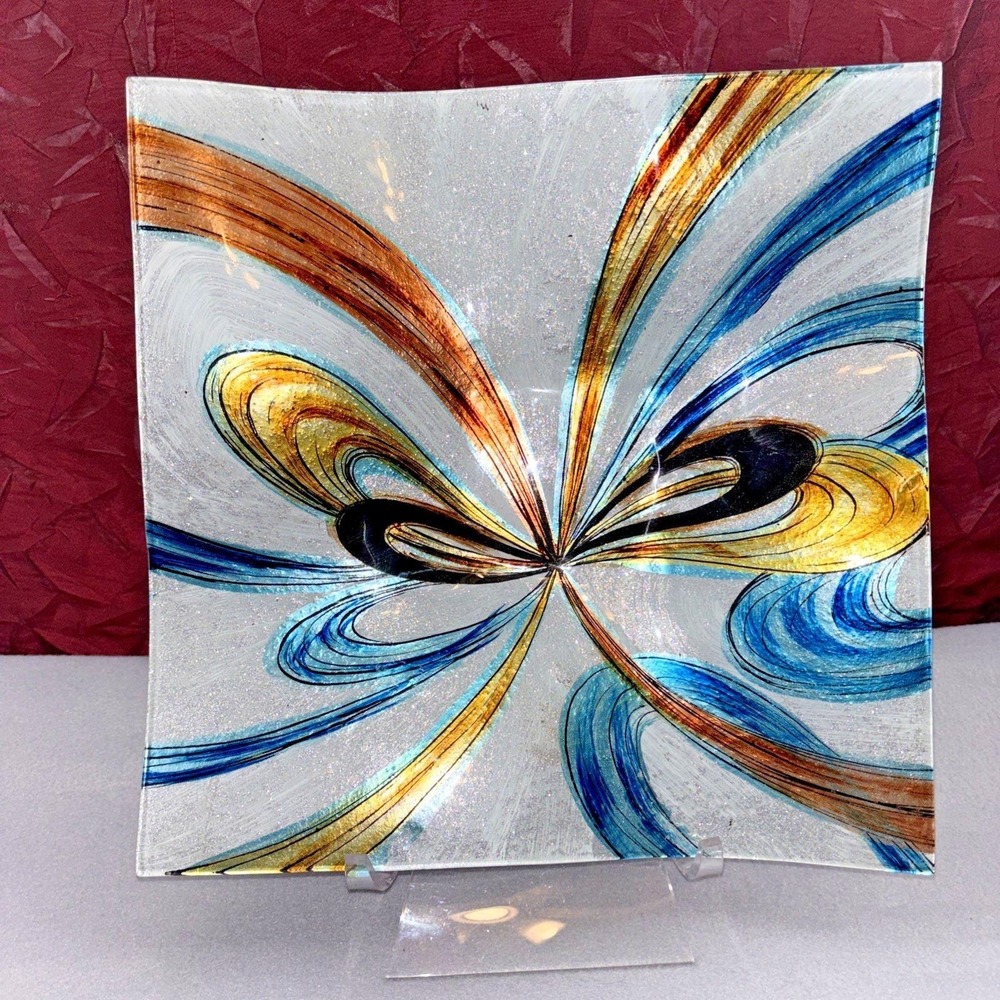 Angel Star Cozenza Collection Infinite Swirls Plate 12" Square Hand Painted EUC
